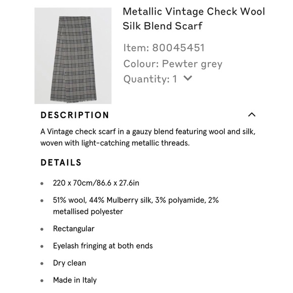 Burberry - Metallic Vintage Check Wool Silk Scarf - Picture 13 of 13